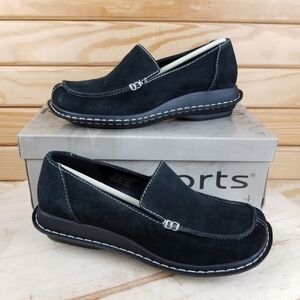 Passports Loafer Women 6.5 Moccasin Black Suede Leather Flats Boho Dark Academia